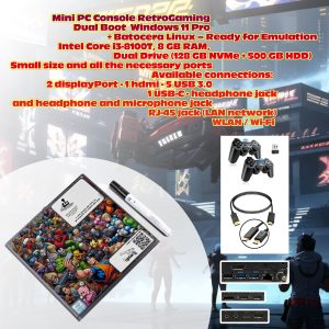 Mini PC Retro Gaming Dual Boot Lenovo ThinkCentre M720q i3-8100T – 8GB RAM – SSD 128GB + HDD 500GB – Windows 11 Pro + Batocera – Console da Salotto